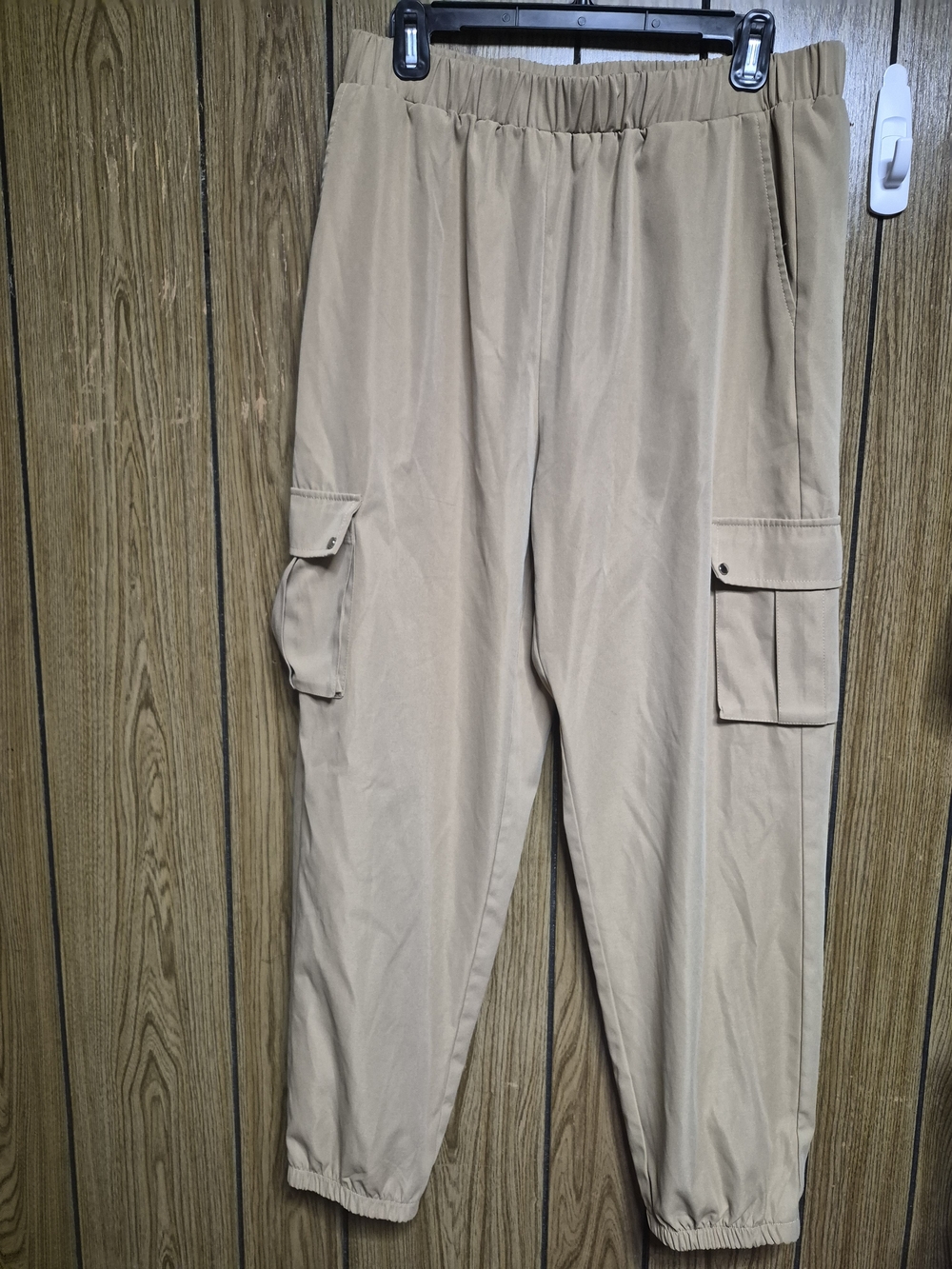 Tan Khaki High Waist Elastic Cargo Jogger Pants